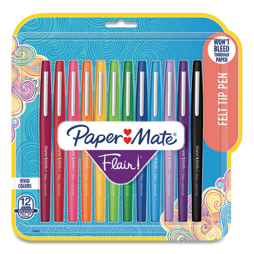 Paper Mate Point Guard Flair Felt Tip Porous Point Pen, Stick, Medium 0.7 Mm, Assorted Ink And Barrel Colors, 12/pack ( PAP74423