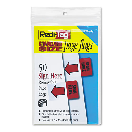 Redi-Tag Removable/reusable Page Flags, sign Here, Red, 50/pack ( RTG76809 )