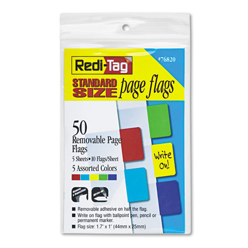 Redi-Tag Removable Page Flags, Red/blue/green/yellow/purple, 10/color, 50/pack ( RTG76820 )