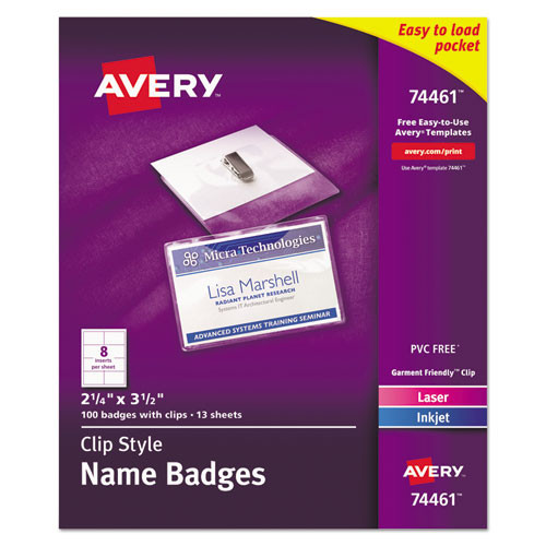 Avery Clip-style Badge Holder With Laser/inkjet Insert, Top Load, 3.5 X 2.25, White, 100/box ( AVE74461 )