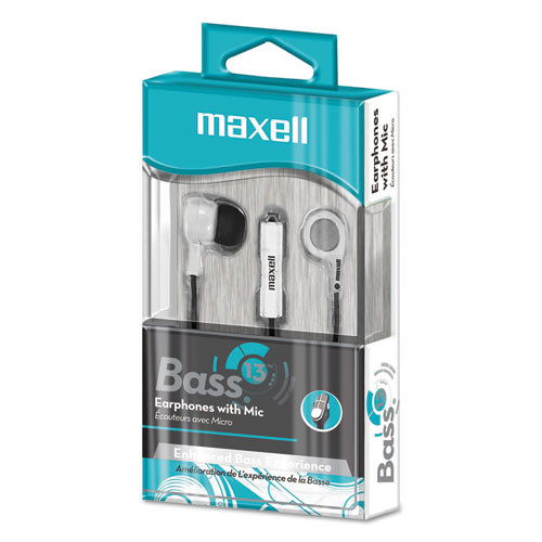 Photos - Headphones Maxell B-13 Bass Earbuds With Microphone, White, 52" Cord  19 ( MAX199725 )