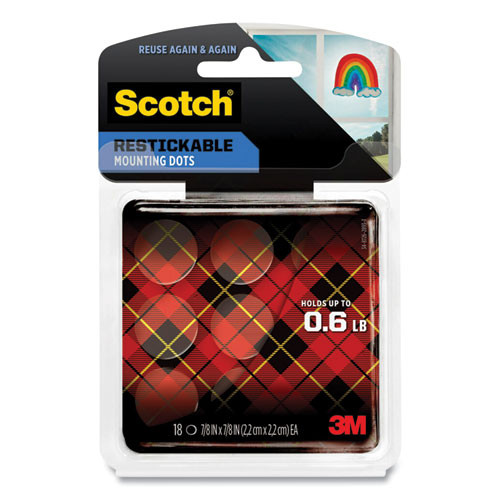 Scotch Restickable Mounting Tabs, Repositionable, Holds Up To 0.6 Lb, 0.88 X 0.88, Clear, 18/pack ( MMMR105 )