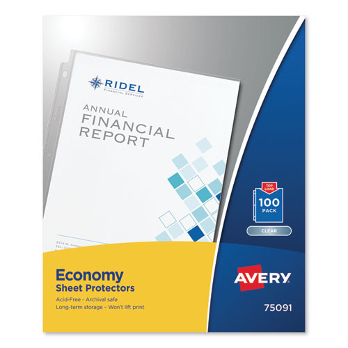 Avery Top-load Sheet Protector, Economy Gauge, Letter, Clear, 100/box ( AVE75091 )