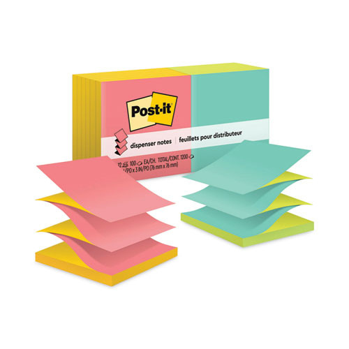 Post-it Dispenser Notes Original Pop-up Refill, Poptimistic Collection Alternating-color Value Pack, 3 X 3, 100 Sheets/pad, 12