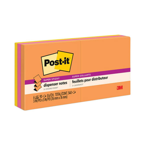 Post-it Dispenser Notes Super Sticky Pop-up 3 X 3 Note Refill, 3 X 3, Energy Boost Collection Colors, 90 Sheets/pad, 6 Pads/pa