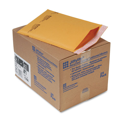Sealed Air Jiffylite Self-seal Bubble Mailer, #1, Barrier Bubble Lining, Self-adhesive Closure, 7.25 X 12, Golden Brown Kraft, 2