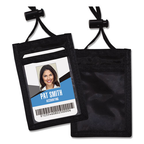 Advantus Id Badge Holders With Convention Neck Pouch, Vertical, Black/clear 3.25 X 5 Holder, 2.38 X 3.5 Insert, 48 Cord, 12