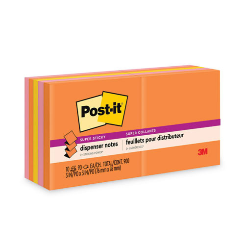 Post-it Dispenser Notes Super Sticky Pop-up 3 X 3 Note Refill, 3 X 3, Energy Boost Collection Colors, 90 Sheets/pad, 10 Pads/p