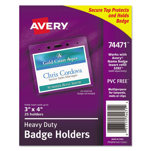 Avery Secure Top Heavy-duty Badge Holders, Horizontal, 4w X 3h, Clear, 25/pack ( AVE74471 )