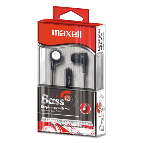 Photos - Headphones Maxell B-13 Bass Earbuds With Microphone, Black, 52" Cord  19 ( MAX199621 )