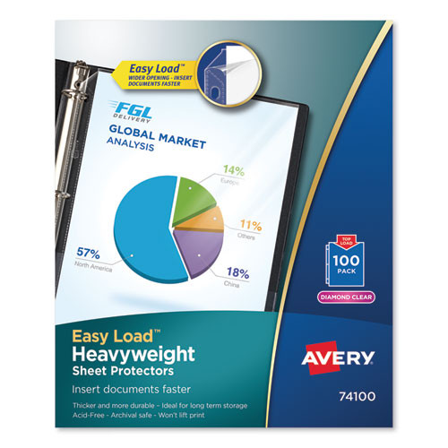 Avery Top-load Poly Sheet Protectors, Heavy Gauge, Letter, Diamond Clear, 100/box ( AVE74100 )