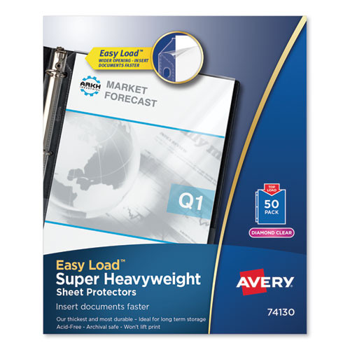 Avery Top-load Poly Sheet Protector, Super Heavy Gauge, Letter, Diamond Clear, 50/box ( AVE74130 )