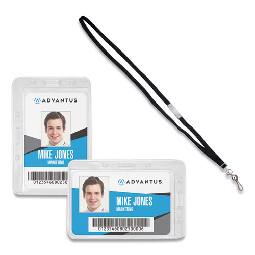 Advantus Antimicrobial Id Security Badge Lanyard Combo, Horizontal, Clear 4.13 X 2.88 Holder, 3.5 X 2.25 Insert, 36 Cord, 2