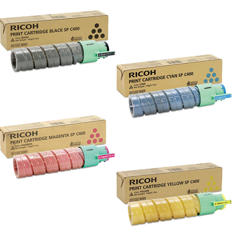 Ricoh SP-C400 Set | 820072 820073 820074 820075 | Original Ricoh Laser Toner Cartridges  Black, Cyan, Magenta, Yellow
