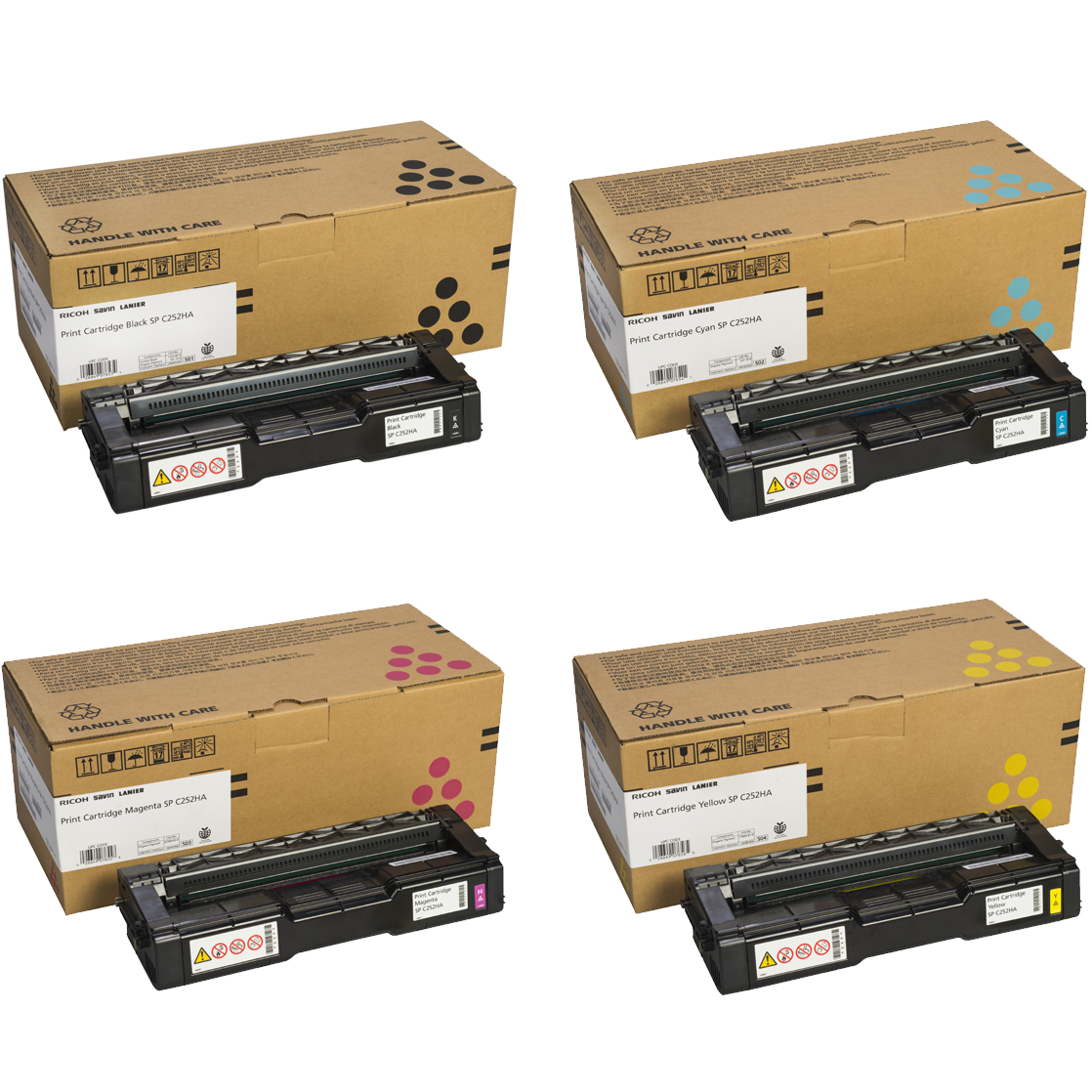 Ricoh SP-C252HA Set | 407653, 407654, 407655, 407656 | Original Ricoh Laser Toner Cartridges  Black, Cyan, Magenta, Yellow