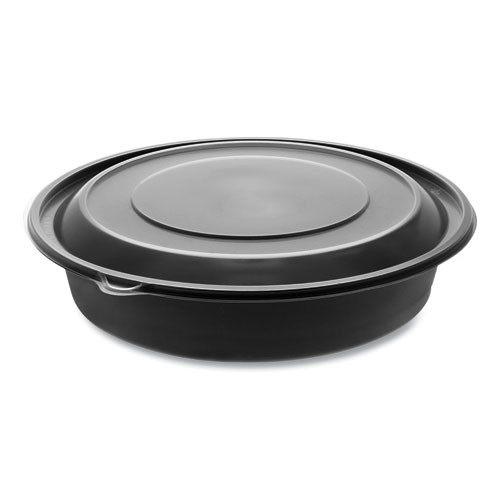 Pactiv Evergreen Earthchoice Mealmaster Container With Lid, 48 Oz, 10.13 Diameter X 2.13h, 1-compartment, Black/clear, 150/car