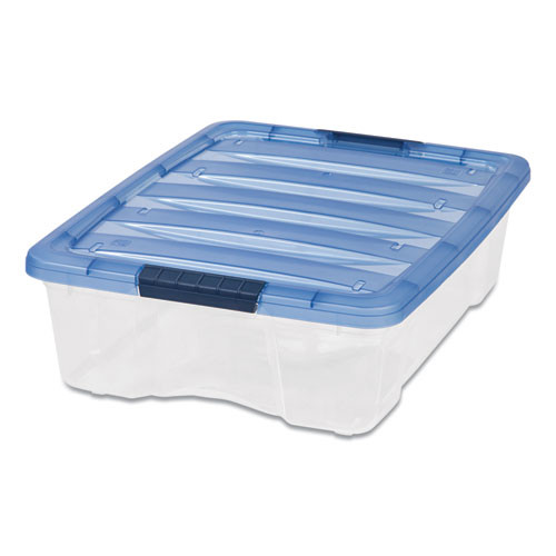 IRIS Stack And Pull Latching Flat Lid Storage Box, 6.73 Gal, 16.5 X 22 X 6.5, Clear/translucent Blue ( IRS100364 )