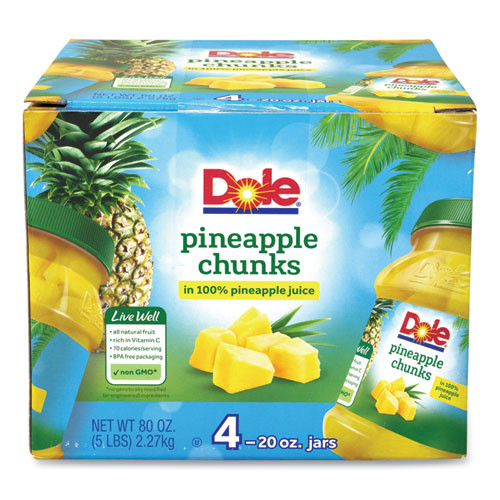 Dole Pineapple Chunks In 100% Juice, 20 Oz Jar, 4 Jars/box, Delivered In 1-4 Business Days ( GRR90000165 )