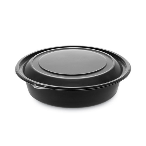 Pactiv Evergreen Earthchoice Mealmaster Container With Lid, 32 Oz, 8 Dia X 2.12 H, 1-compartment, Black/clear, 250/carton ( PC